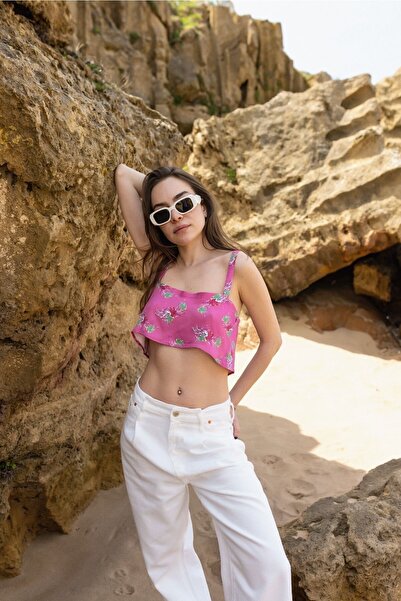 TERRA ROSSA BOUTIQUE Pembe Çiçek Desen Saten Top Bluz