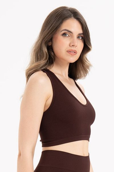 Formeasy Women's Seamless Knitted Ribbed U-Neck Sports Bustier 9011