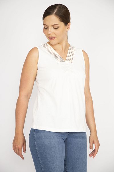Şans Women's Bone Large Size Cotton Fabric Collar Lace Detailed Blouse 65n36603