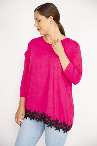 Şans Women's Fujya Large Size One-Shoulder Low-Cut Hem Lace Blouse 65n36150