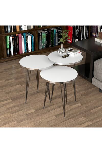 GOLDFALEZ Sehpa Siyah Tel Ayak Gümüş Beyaz Zigon