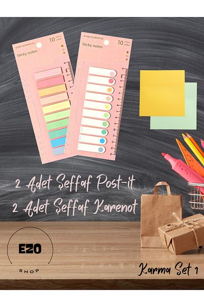 EZOSHOP Set of 4 Transparent Colored Sticky Post Push Note Paper Karenot Mixed Set 1