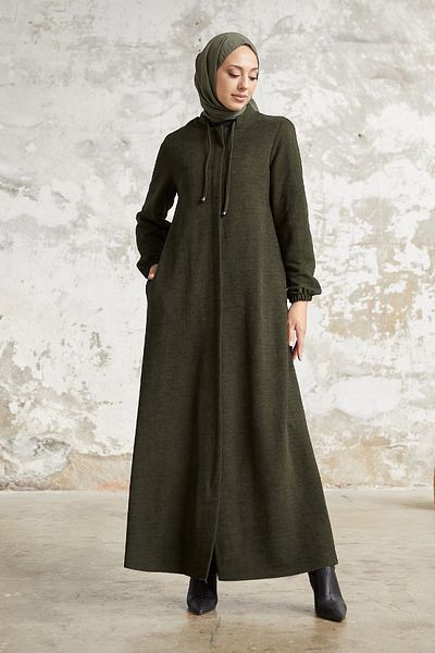 InStyle عباية ليفينا منقوشة مخفية - كاكي