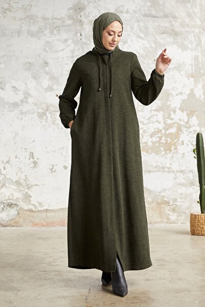 InStyle Levina Hidden Plaid Abaya - Khaki