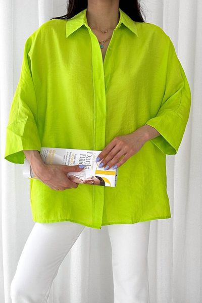 FEMELLE Cămașă oversize, cu mânecă slabă, cu nasturi ascunse, verde fistic, pentru femei