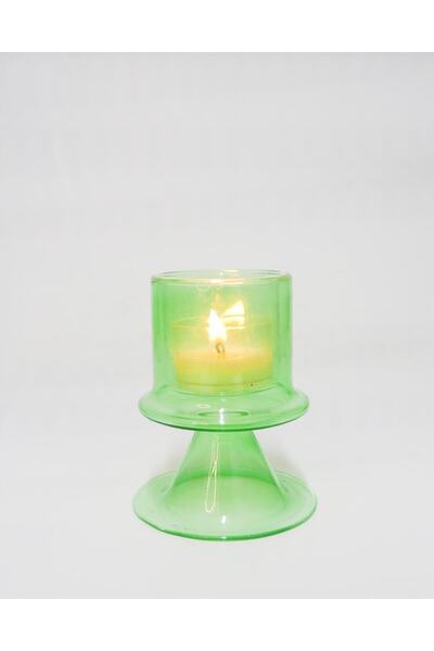 Missi MİSSİ AYAKLI YEŞİL CAM MUMLUK VE TEALIGHT SETİ