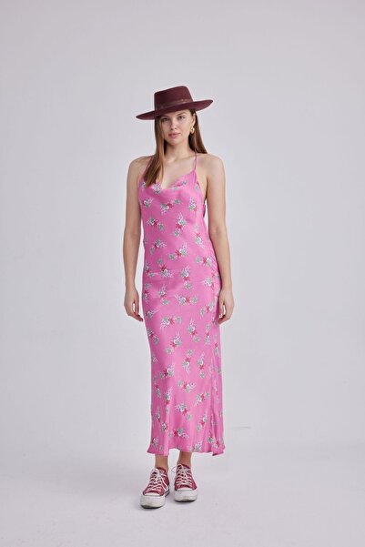 TERRA ROSSA BOUTIQUE Pembe Çiçek Desen Saten Elbise