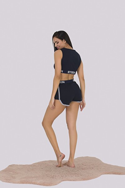 MyBen Navy Blue Colored Women's Pajama Set with Sports Shorts S369