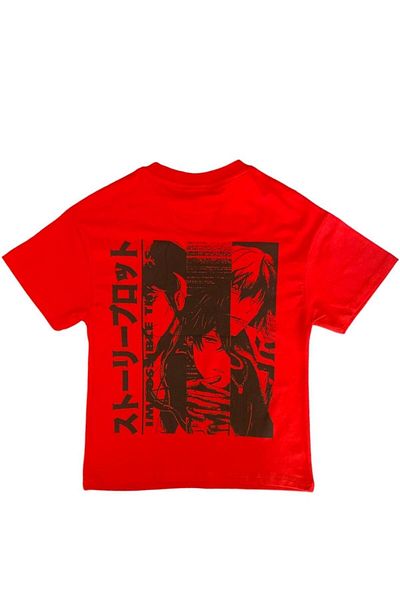 BY-GRİ OVERSIZE SHORT SLEEVE ANIME CHARACTER BOY T-SHIRT