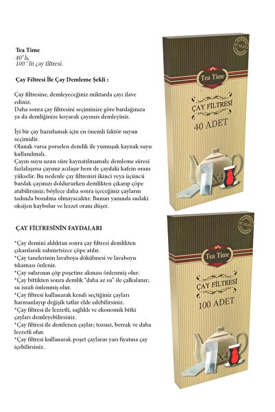 TEA TIME Çay Filtresi 1 Paket 100lü L Boy