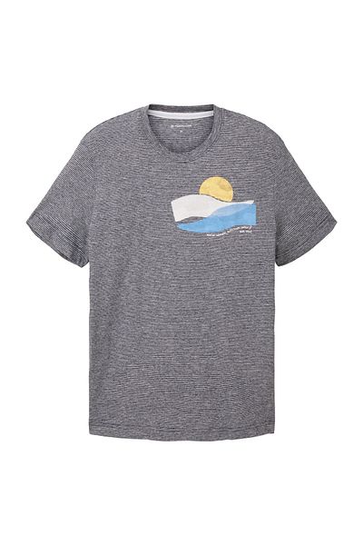 Tom Tailor T-Shirt gestreiftes Kurzarmshirt mit Rundhalsausschnitt und Foto-Print