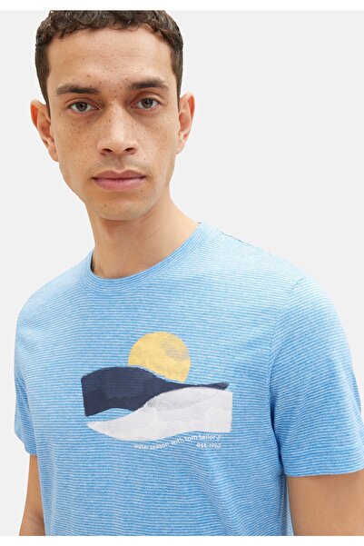 Tom Tailor T-Shirt gestreiftes Kurzarmshirt mit Rundhalsausschnitt und Foto-Print