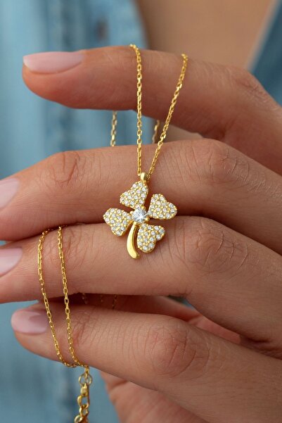 Silvano Jewelry 925 Ayar Gümüş Tek Taşlı Yonca Kolye