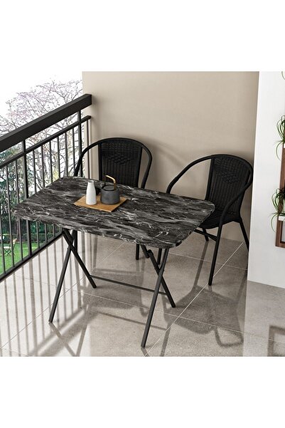 Alesta Life Siyah Mermer Desenli Katlanabilir Masa 70x110 Cm