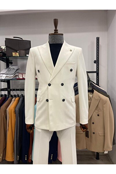 MASERTO Slim Fit Beyaz Takım Elbise Düz Desenli