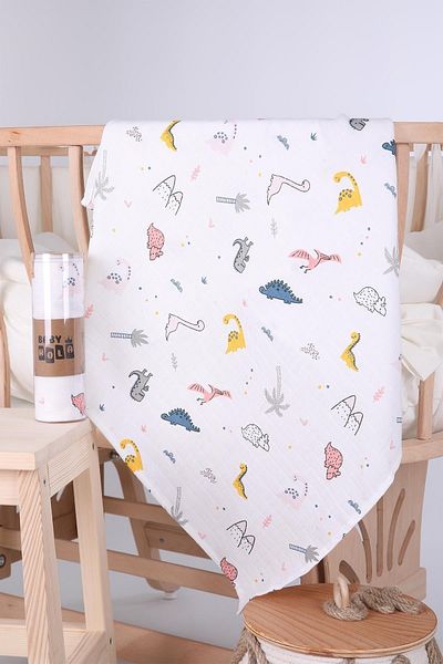Babyhola Muslin Cover 80x80cm Dinosaur Pattern Organic Gift Breastfeeding Bottom Opening Newborn Stroller Cover