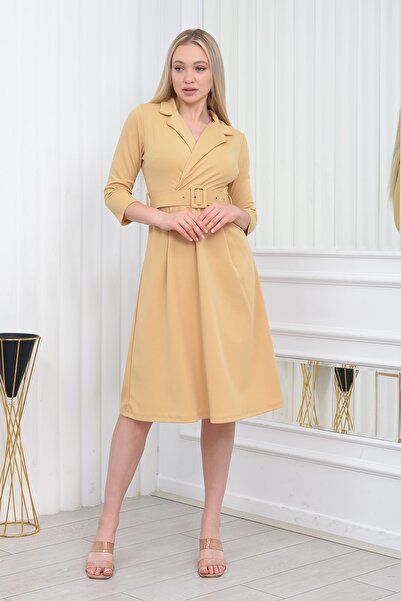 Neşeli Butik Γυναικείο φόρεμα μίντι με λεπτομερή ζώνη Dks016