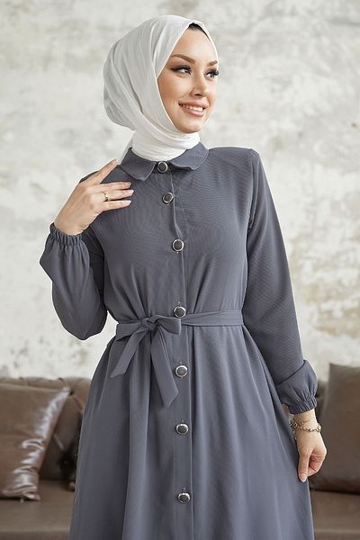 InStyle Linny Buttoned Shirt Collar Abaya - Antracit
