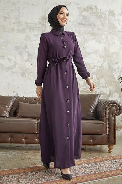 InStyle Linny Buttoned Shirt Collar Abaya - Purple