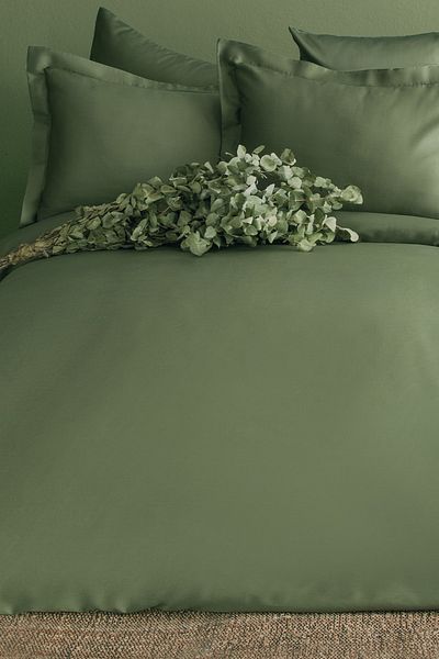 İssimo Home Σετ παπλωματοθήκη Simply Forest Green Διπλό 100% βαμβακερό σατέν