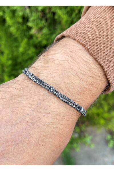 KAZZAZE Unisex Gümüş Eskitme Çift Zincir Oksitli Kazaziye Bileklik