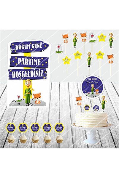 SİYAH PARTİ EVİ Küçük Prens Doğum Günü Masa Maketi Pasta Süsü Seti