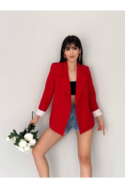 han fashion Sako s dvouřadým límcem bez knoflíků a skládacím rukávem