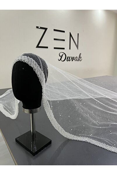 ZEN DUVAK Zirkon Gelin Duvağı kırık beyaz Nakışlı duvak kasnak Duvak