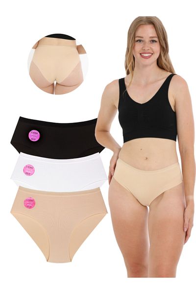 FOURAA Women's Laser Cut Non-Marking Panties with Elastic Waist Micro 3-Piece Pack