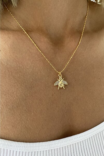 Bonnjerra Jewellery Altın Kaplama Modern Basic Zincir Zirkon Taşlı Arı Kolye
