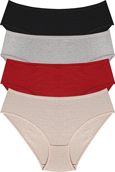 FOURAA Women's High Waist Camisole Panties Daily Use 4-Piece Mixed Color Pack Ribbed