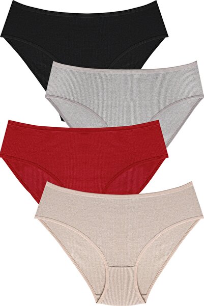 FOURAA Women's High Waist Camisole Panties Daily Use 4-Piece Mixed Color Pack Ribbed