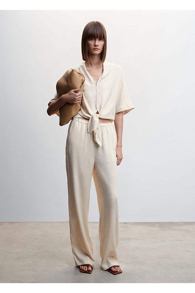 MANGO Woman Satin Trousers - Elastic Waist