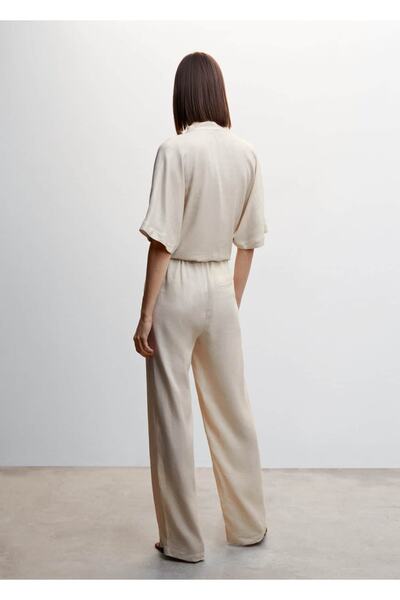 MANGO Woman Beli Lastikli Saten Pantolon