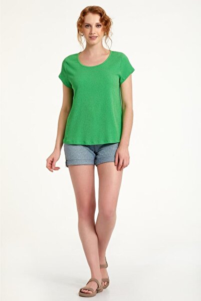 İKİLER Yuvarlak Yaka Sırtı Halka Detaylı Bluz 023-1051