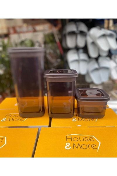 DİBA AVM Set of 3 Square Food Storage Containers with Vacuum Silicone Lid - Anthracite