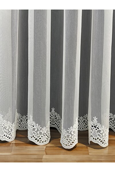 Cortibo Kahire Etek Desenli 1'e 2 Seyrek Pileli Tül Perde
