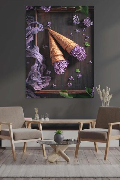 EMİLART ÇİÇEKLİ VE KÜLAHLI DONDURMA HD KALİTE KANVAS TABLO