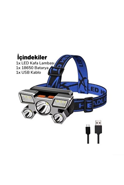 Genel Markalar 5LED Dahili Pil USB Sarj Edilebilir Kafa Feneri Lambasi