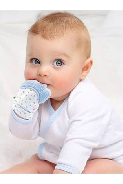 Babyjem قفاز عضاضة أزرق + فرشاة أسنان للأطفال - مع صندوق تخزين