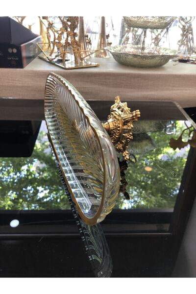 Royal Aksesuar Gilded Zamak Standing Glass Plate