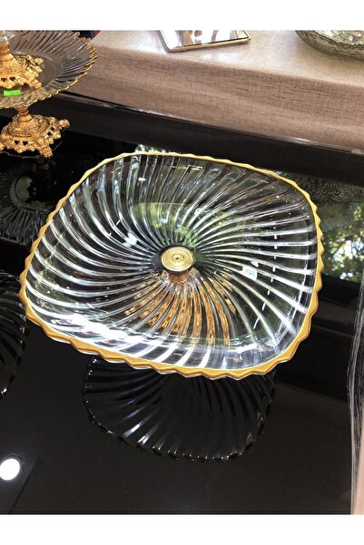 Royal Aksesuar Yaldızlı zamak ayaklı cam kare sunumluk