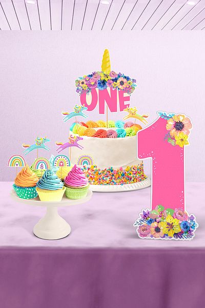Hey Parti 1 έτος Unicorn Birthday Concept - Σετ μικροσκοπικών πάρτι