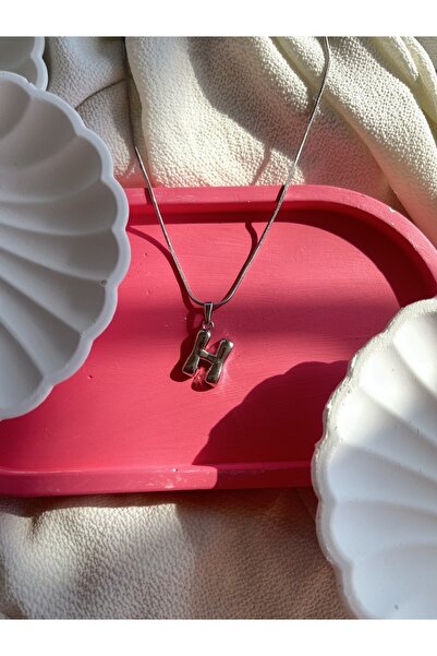 Picmic Design Studio Kadın Gümüş Kaplama Bombeli H Harfli Kolye, Bubble H Har...