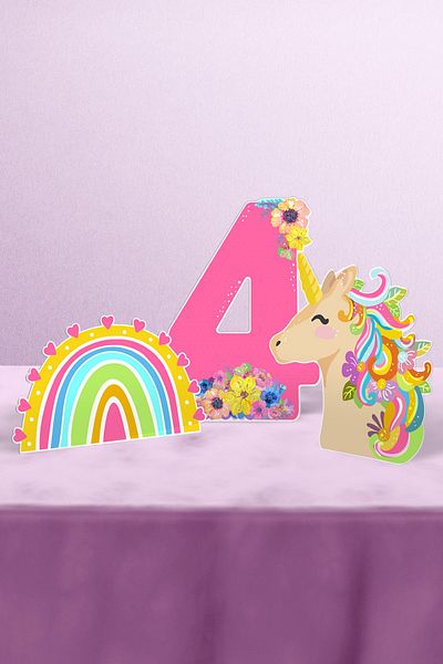 Hey Parti Στολίδι για τραπέζι Unicorn Birthday Concept Age 4