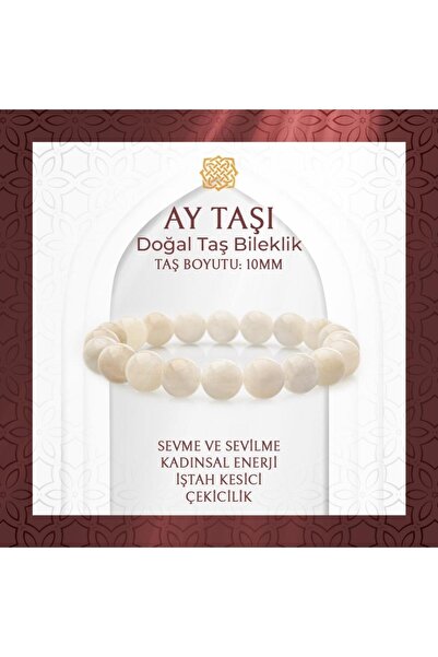 Saff Doğal Taş Ay Taşı 10mm Doğal Taş Bileklik