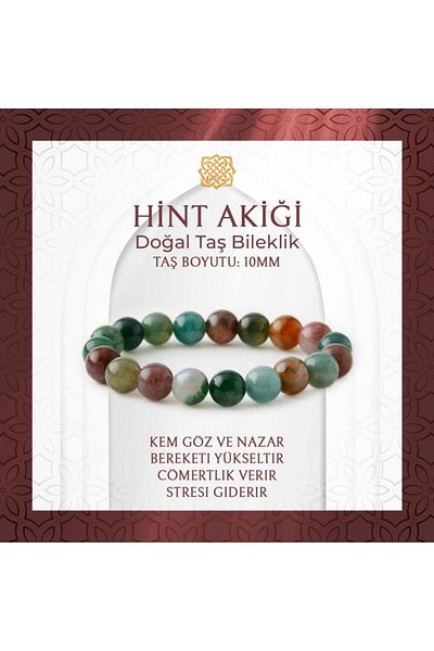 Saff Doğal Taş Indian Agate 10mm Natural Stone Bracelet