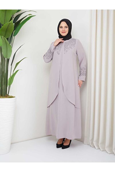 KMKkombin Rochie de seară cu decolteu și mâneci, broderie cu piatră strălucit...