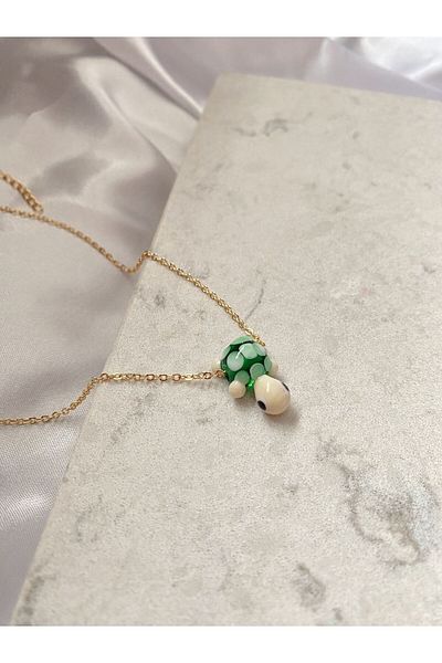 SWORDS CONCEPT Green Color Murano Glass Turtle Necklace