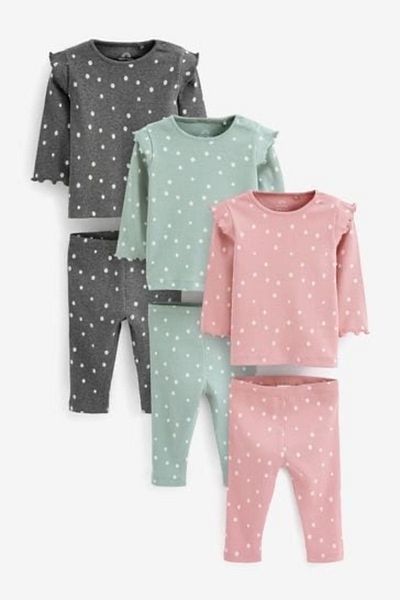 Next Baby 100% Cotton Pink Green 3-Piece Top and Bottom Set